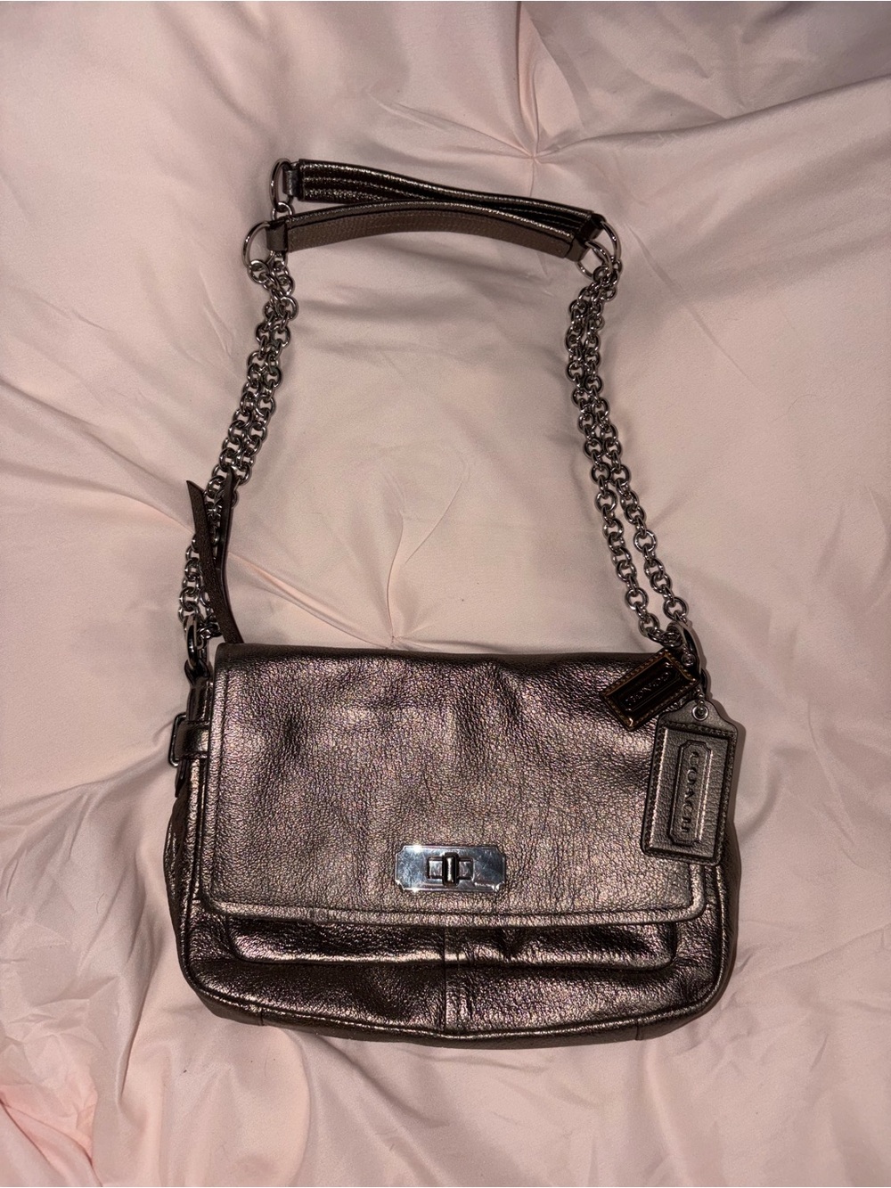 RARE Vintage Authentic Coach Chelsea Flap Crossbody | Gunmetal Metallic 17808